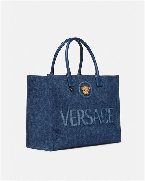 versace medusa denim bag|Versace Medusa tote bag.